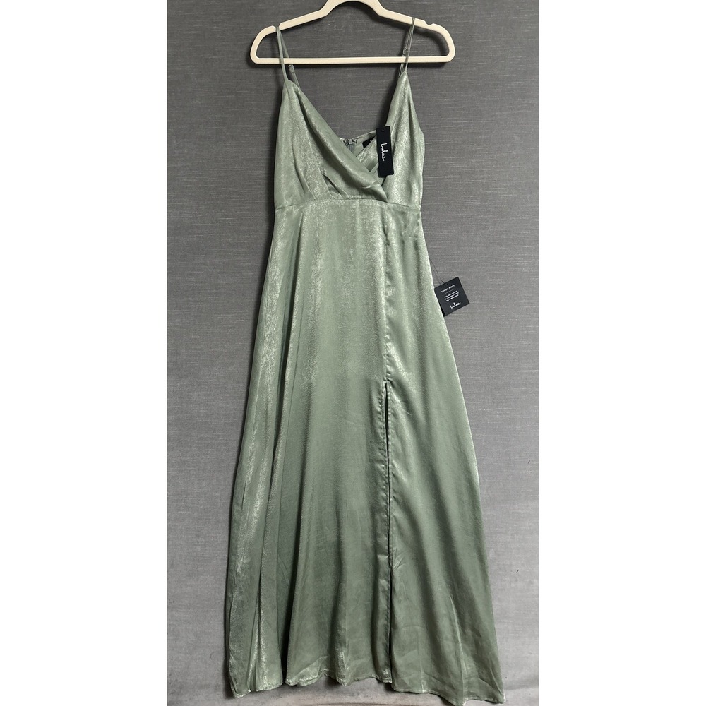 NEW Lulus Dress S Green Satin Slip Maxi Formal Bridesmaid Wedding Gown Evening